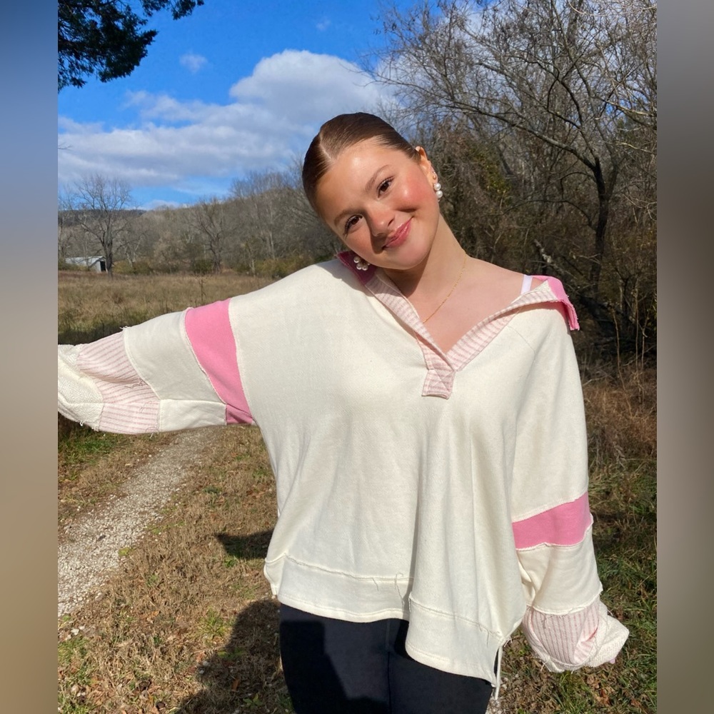 NEW Terry cloth color blocked top